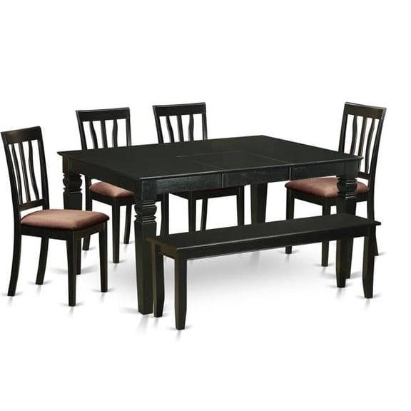Dining Room Set - Table & 4 Chairs & Together with a Bench, Black - 6 Piece