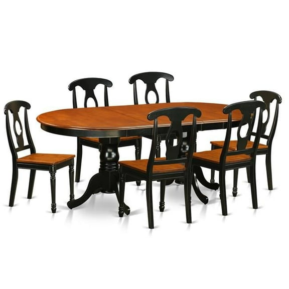 Dining Room Set - Table with Six Solid Chairs, Black & Cherry - 7 Piece
