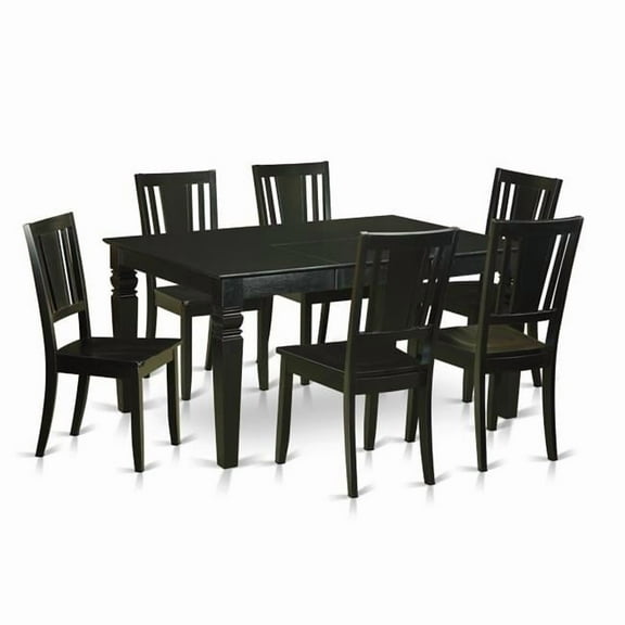 Dining Room Set with 6 Table & 6 Chairs, Black - 7 Piece