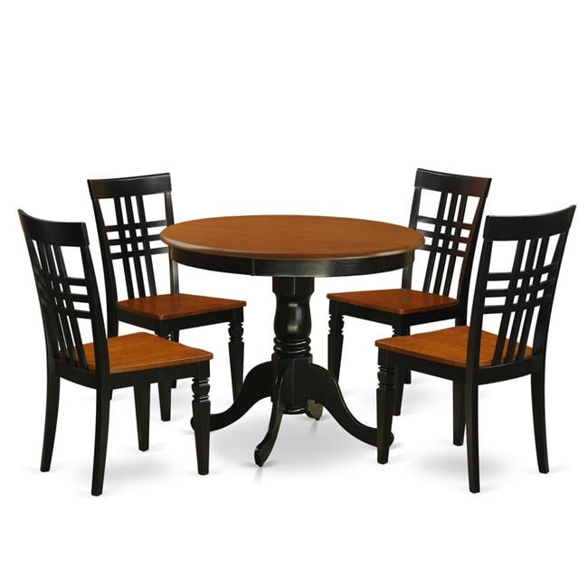 Dining Room Set with One Table & Four Chairs, Black & Cherry - 5 Piece ...