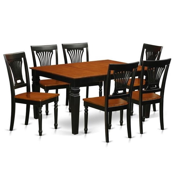 Dining Room Set with One Weston Table & Six Wood Kitchen Area Chairs, Elegant Black - 7 Piece