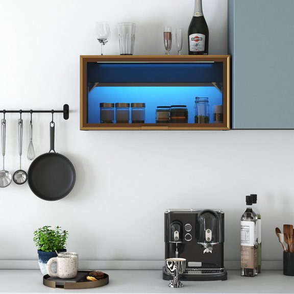 Dining Room Sideboards, Large-Capacity Spice Rack Wall Mounted Storage Cabinet, Black Hanging Kitchen Pantry with Up-Flip Door, for Kitchen, Dining Room All Occasion, Black Wooden Sideboards