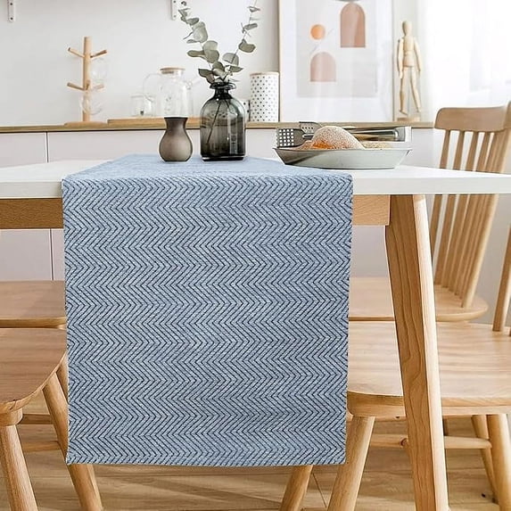 Dining Room Table Runner 72 Inches Long Dusty Blue Elegant Kitchen Table Runner Bedroom Furniture Top Cover Dresser Scarf Geometric Chevron Patterned Table Topper Machine Washable Cloth Table Runner
