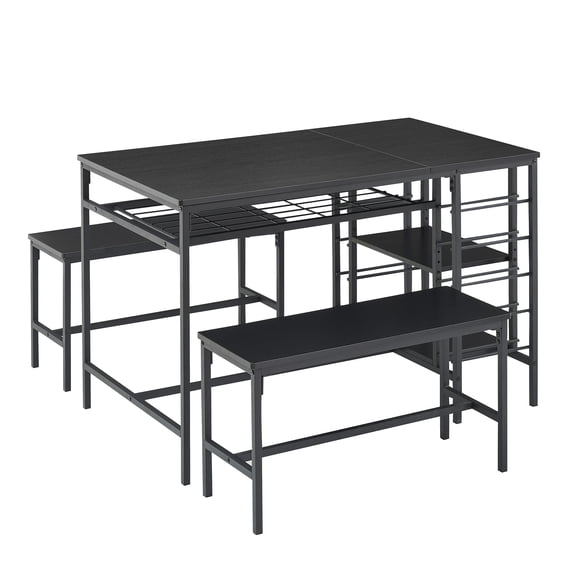 Dining Room Table Set, 3-Piece Dining Table Set with 2 Benches, Kitchen Table Set for 4 with Metal Frame, Modern Dining Room Set Furniture Set for Bar Dining Room Breakfast Nook