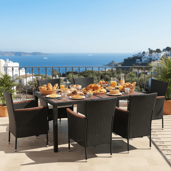 ENYOPRO Outdoor Patio Dining Set, 7-Piece Patio Table and Chairs Set with High-Back Chairs and 1.97" Thick Cushions, All-Weather Outdoor Furniture for Garden, Backyard & Poolside, Seats 6