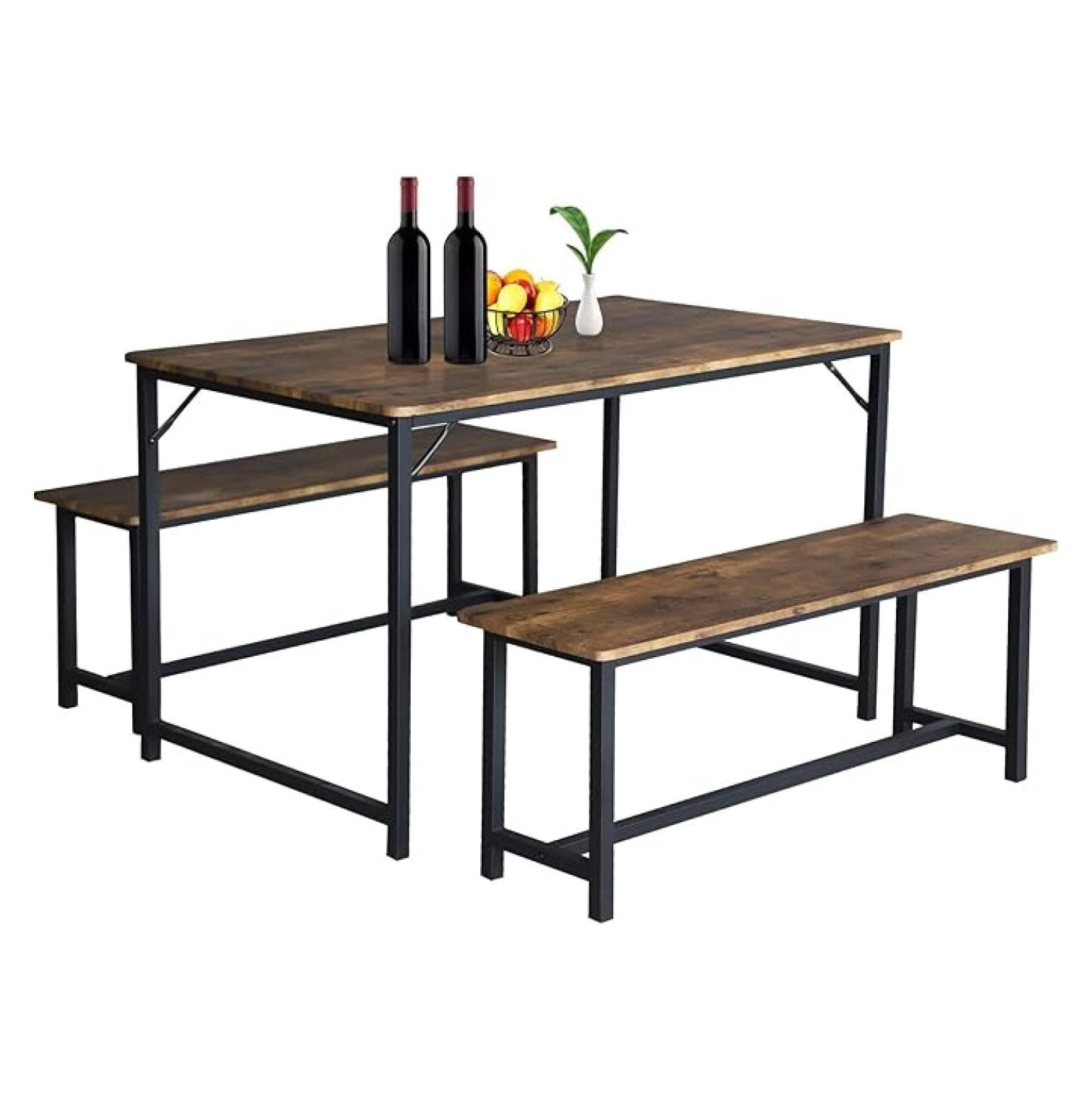 Dining Room Table Set for 4, Kitchen Table with 2 Benches, Small ...