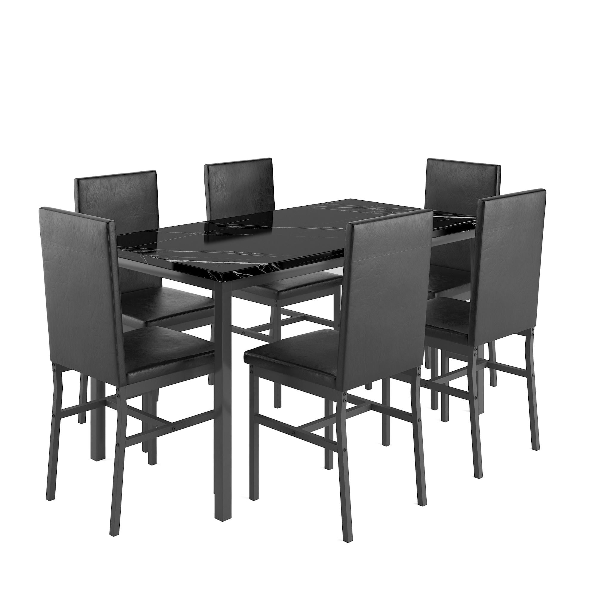 Dining Room Table Set for 6, Wooden Kitchen Table and Chairs Set, Including 6 Upholstered Chairs