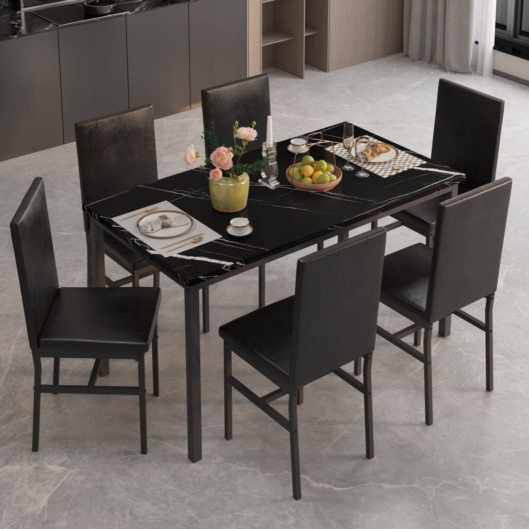 Traditional Rustic Dining Room Table Set for Six, Wooden Kitchen Table ...