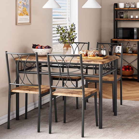 Dining Room Table Set Kitchen Table for 4, Wooden Kitchen Table and 4 Upholstered Chairs or 4 Metal and Wood Chairs