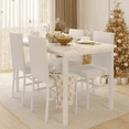 thumbnail image 1 of Dining Room Table Set for 4, Compact Kitchen Table and Chairs Set, Including 4 Upholstered Chairs, Marble Tabletop Rectangular Table, White, 1 of 8