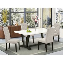 East West Furniture V627EL635-5 Dining Room Table Set, Multi Color - 4 Parson Dining Chairs Upholstered Seat & High Button Tufted Chair - 5 Piece