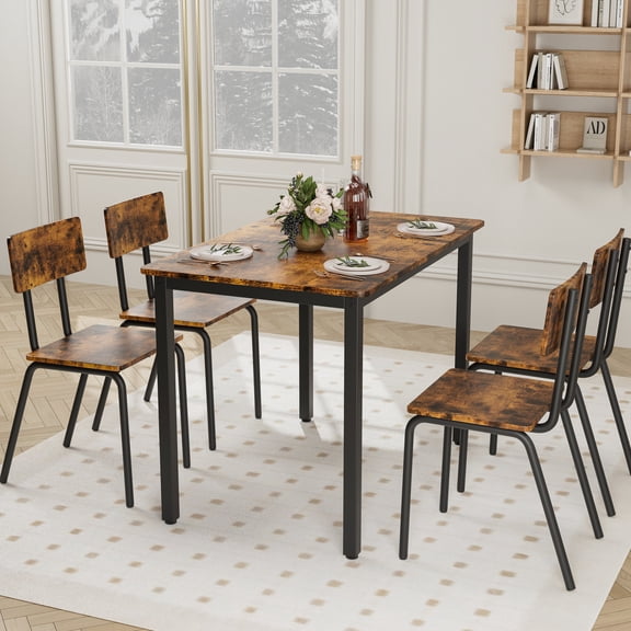Dining Room Table and 4 Chairs | Can Be Used in Different Home Rooms | MDF Board with Sturdy Metal Frame | Comfortable Seating Experience