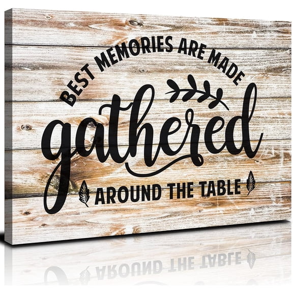 Dining Room Wall Art Gather Signs for Home Decor Kitchen Pictures Wall Decor Rustic Gather Sign for Wall Decorations Inspirational Saying Quotes Canvas Poster Farmhouse Textured Artwork Framed 12x16"