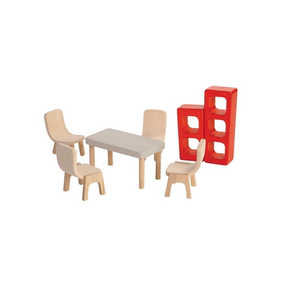 PlanToys® Wooden Dining Room Dollhouse Furniture Set for Kids | Montessori Small World and Family Role Play | Eco Friendly Wooden Dollhouse Dining Set for Imaginative Play