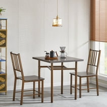 Dining Set for 2,Kitchen Table and Chairs,Metal and Wood Square Dining Room Table Set with 2 Chairs,Table Set for Home Office,Kitchen,Dining Room,Small Space,Apartment