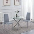 thumbnail image 1 of Dining Set for 3, ROZHOME Round Glass Dining Table with 3 Chrome Legs and 2 Light Slate Gray Faux Leather Metal Chair for Home Office Kitchen Dining Room 35.43" * 35.43" * 29.53"(L x W x H), 1 of 1