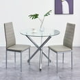 thumbnail image 1 of Dining Set for 3, ROZHOME Round Glass Dining Table with 3 Chrome Legs and 2 Gray PU Leather Metal Chair for Home Office Kitchen Dining Room 35.43" * 35.43" * 29.53"(L x W x H), 1 of 1