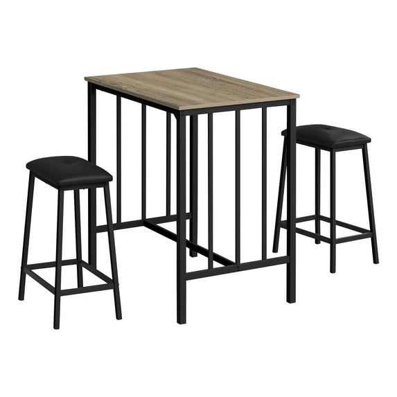 Dining Set - 3pcs Set - Counter Height - 36" Rectangular - Kitchen - Brown