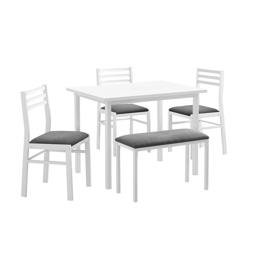 White Metal and Laminate 40" Rectangular Dining Set with 4 Chairs