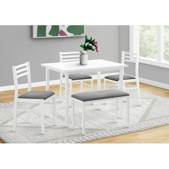 Dining Set, 5pcs Set, 40" Rectangular, Kitchen, Small, White Metal And Laminate, Grey Fabric, Contemporary, Modern