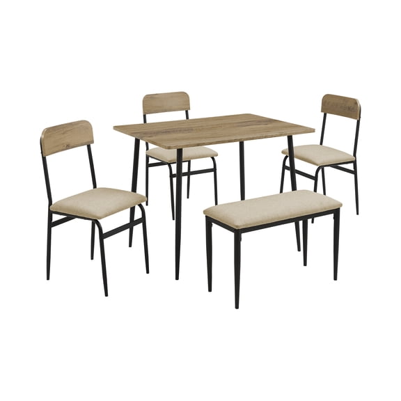 Dining Set - 5pcs Set - Brown Wood - Small - Kitchen - Black Metal - Modern