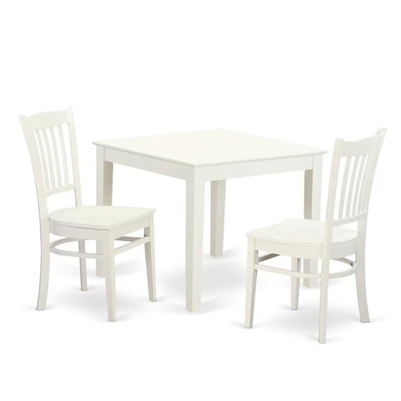 Dining Set - Breakfast Nook Table & 2 Wood Chair, Linen White - 3 Piece