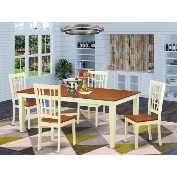 Dining Set-Dining Table With Chairs-Finish:Buttermilk & Cherry,Number of Items:5,Shape:Rectangular,Style:Wood Seat