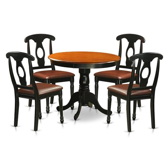 Dining Set Including 4 Faux Leather Chairs, Black & Cherry - 5 Piece