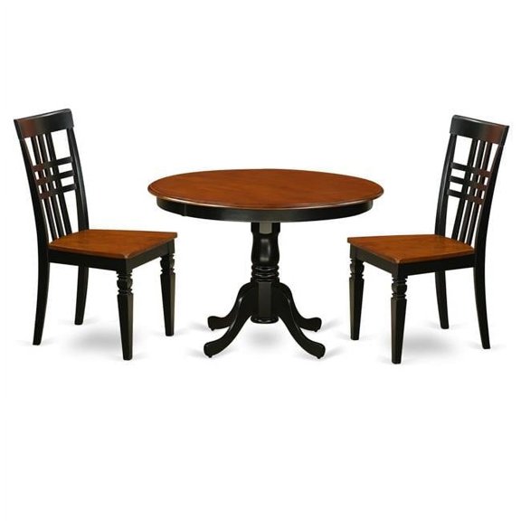 Dining Set - One Kitchen Table & 2 Microfiber Upholstery Seat Chairs, Black & Cherry - 3 Piece
