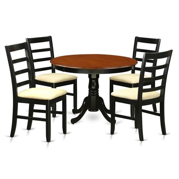 Dining Set - One Kitchen Table & 4 Microfiber Upholstery Seat Chairs, Black & Cherry - 5 Piece