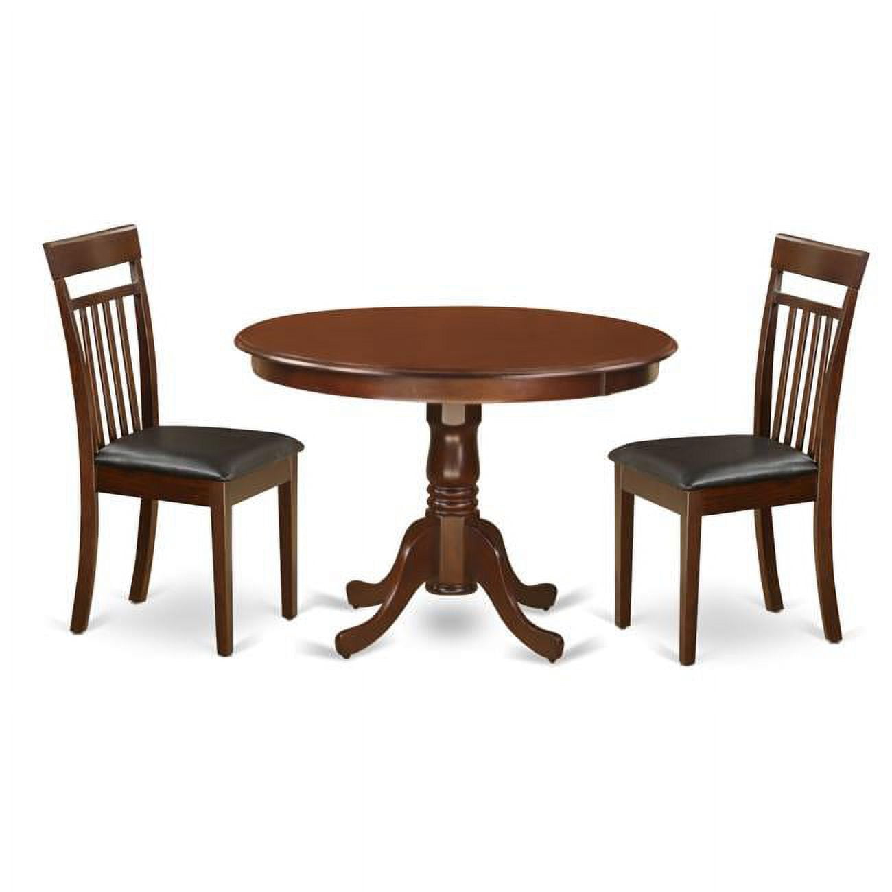 Dining Set One Round Kitchen Table & Two Chairs with Faux Leather Seat, Mahogany 42 in. 3