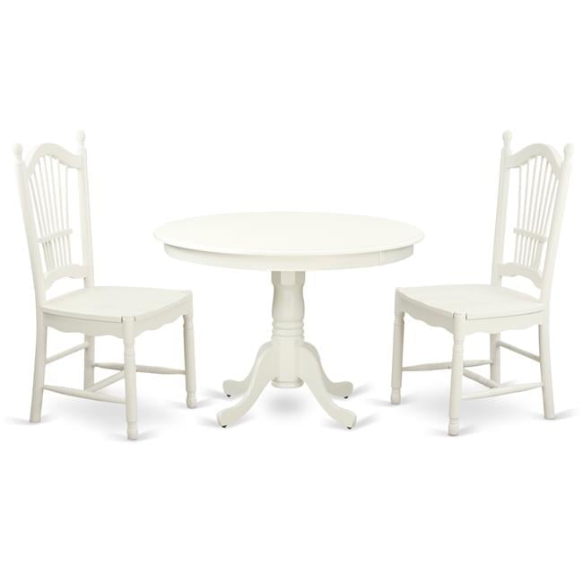 Linen White Round Dining Table Set with 2 Chairs