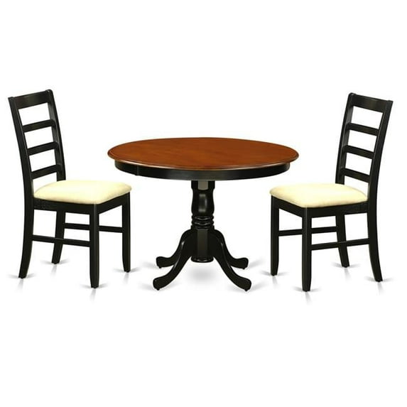 Dining Set - One Table & 2 Cushion Seat Chairs, Black & Cherry - 3 Piece