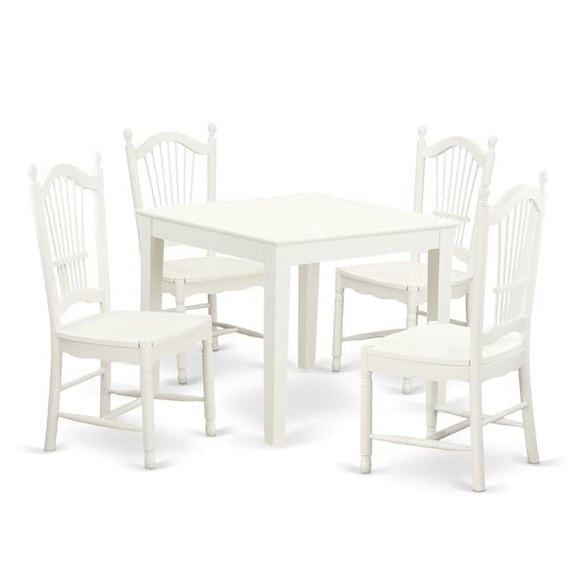 Dining Set - Oxford Small Kitchen Table & 4 Hardwood Chairs, Linen White - 5 Piece