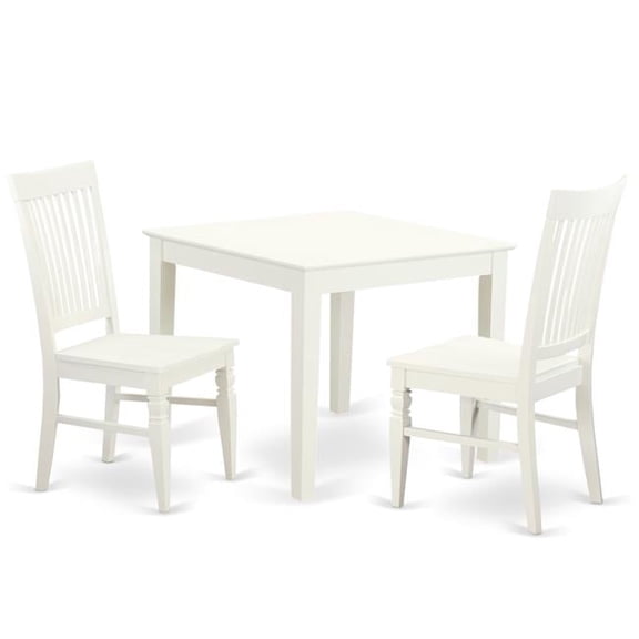 Dining Set - Oxford Square Kitchen Table & Two Hardwood Chairs, Linen White - 3 Piece