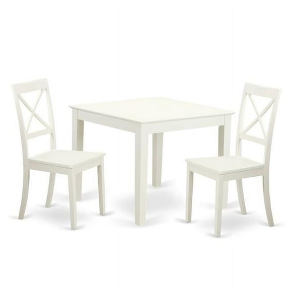 Dining Set - Oxford Square Kitchen Table & Two Solid Wood Chairs, Linen White - 3 Piece