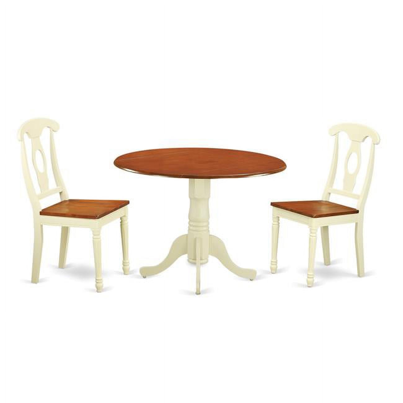 Buttermilk and Cherry Round Drop Leaf Dining Table Set with 2 Chairs