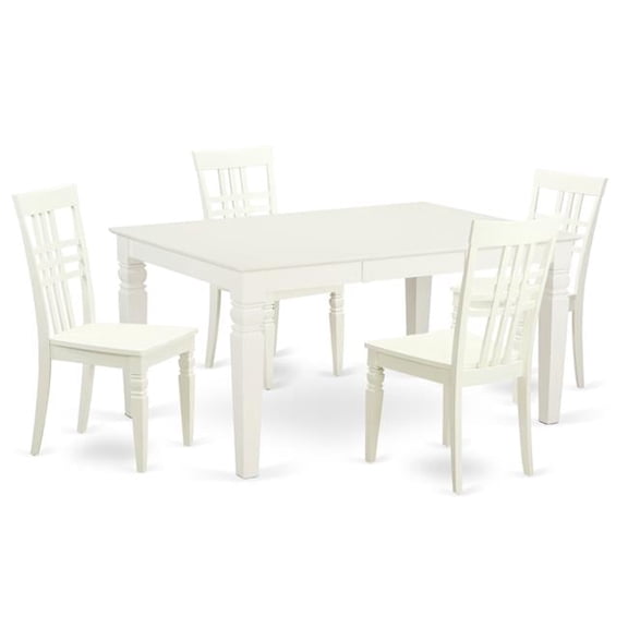 Dining Set - Weston Rectangular Table & Four Solid Wood Chairs, Linen White - 5 Piece