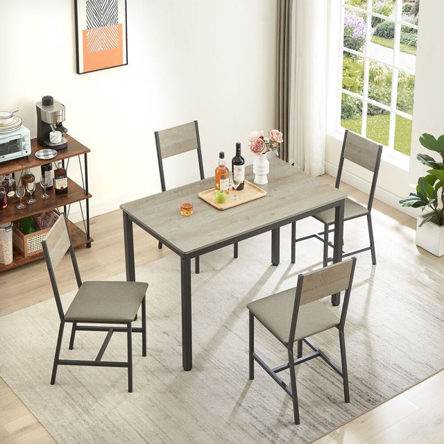 Dining Set for 5 Kitchen Rectangular Table with 4 Upholstered Chairs