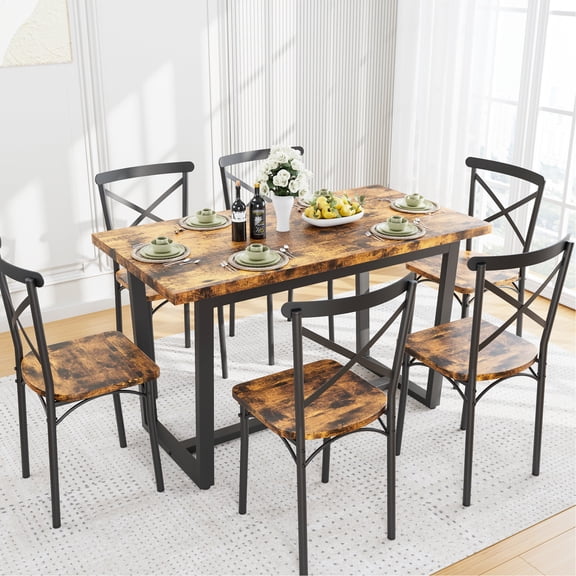 Dining Set for 6 Seats | Suitable for Different Dining Spaces | High-Grade MDF and Metal | Tilt-Free Dining Experience