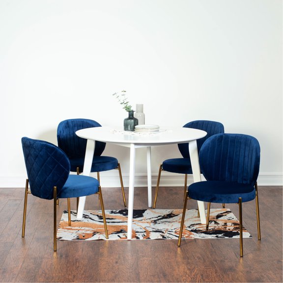Dining Set with 4 Chairs | Blends with Dining Room Decor | White Rubberwood and MDF Table, Gold Frame and Velvet Seats | Thoughtfully Crafted