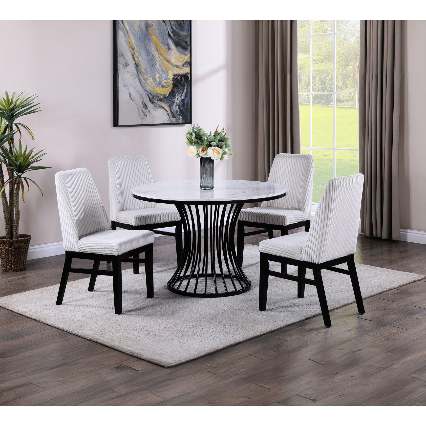 Dining Set with Table and Chairs / 5pc Set, Round Faux Marble, High ...