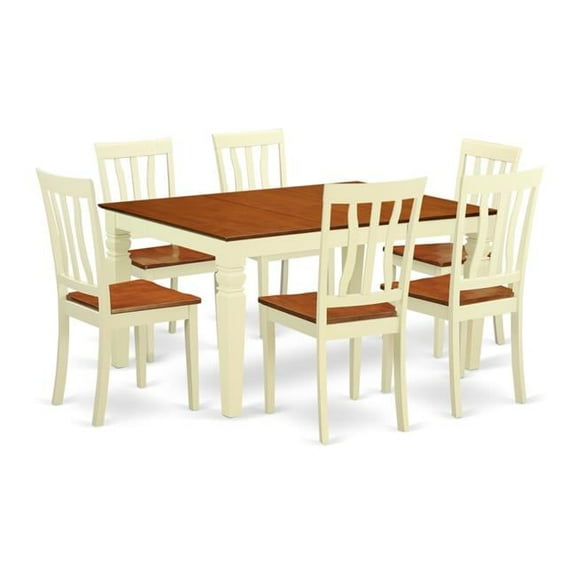 Dining Set with a Single Weston Kitchen Table & 6 Solid Wood Chairs, Buttermilk & Cherry - 7 Piece