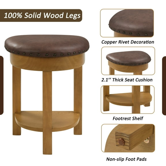 Dining Sets 4 Piece Bar Table Set with3 PU Upholstered Bar Stools, Breakfast Table with 3 Padded Stools Solid Wood Counter Height Dining Table Set for Living Room, Dining Room. Natural,Kitchen Sets