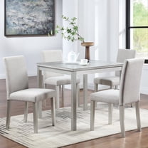 Dining Sets 5 Piece Wooden Dining Table Set, Kitchen Table Set with a Square Table and 4 Upholstered Chairs, Wooden Dining Room Table with Crystal Decoration and Chairs Set for Kitchen, Dining Room,