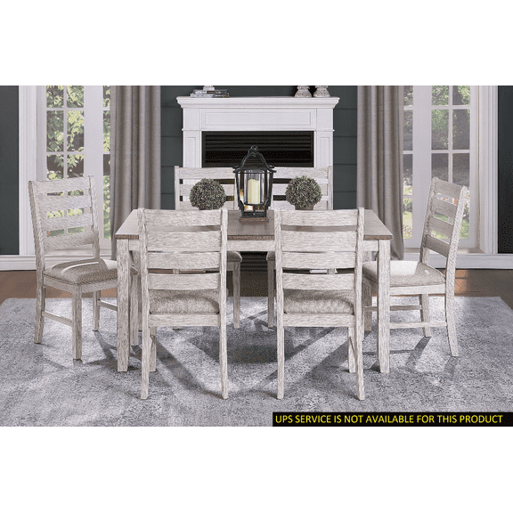 [Dining Sets - Acacia Veneer & Fabric - Small Space & Easy Assembly - Grayish White - 7pc]
