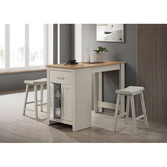 Dining Sets Alonzo 47" Light Gray Small Space Counter Height Dining Table with Cabinet, Drawer, and 2 Ergonomic Counter Stools,Wooden Dining Sets