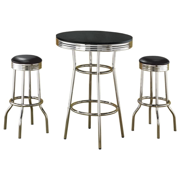 Dining Sets Black 3-piece Round 1950s Bistro Pub Bar Table Set,Wooden Dining Sets