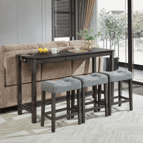 [Dining Sets - Dark Gray Linen for Small Spaces with Easy Assembly & Power Outlet]