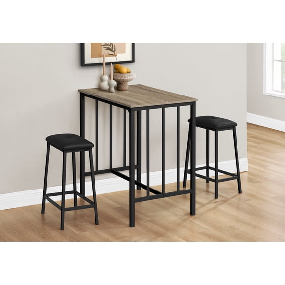 Dining Sets Dining Set, 3pcs Set, Counter Height, 36" Rectangular, Small, Kitchen, Brown Laminate, Black Metal, Contemporary,Kitchen Sets